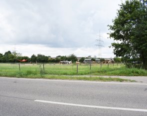 Stegli Reiterhof Blick auf die Koppel des Stegli Reiterhofs mit Wohngebäuden und Stallungen zwischen Mutterstadt und Schifferstadt